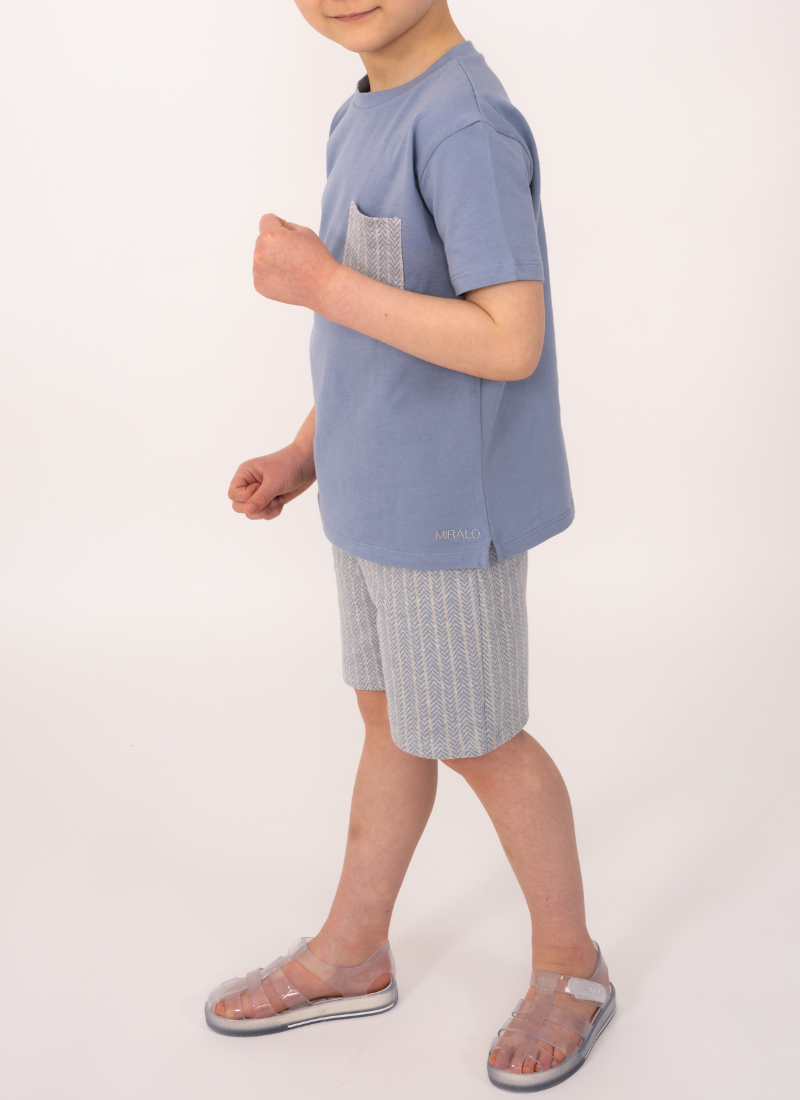 Blue and Grey Chevron T-Shirt and Short Set