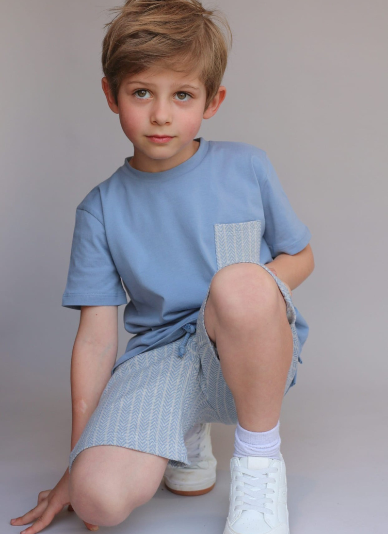 Blue and Grey Chevron T-Shirt and Short Set