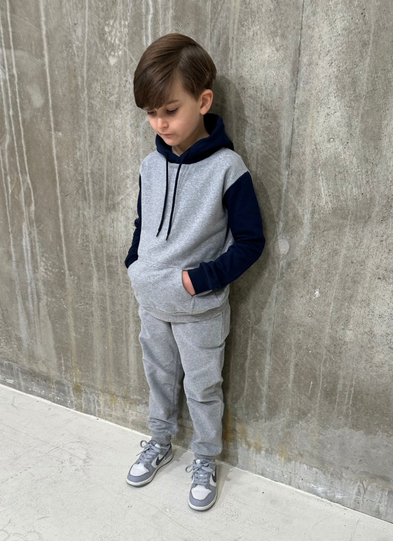 Grey Melange/Navy Hooded Tracksuit