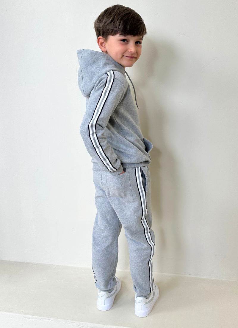 Grey Melange Tape Hooded Tracksuit