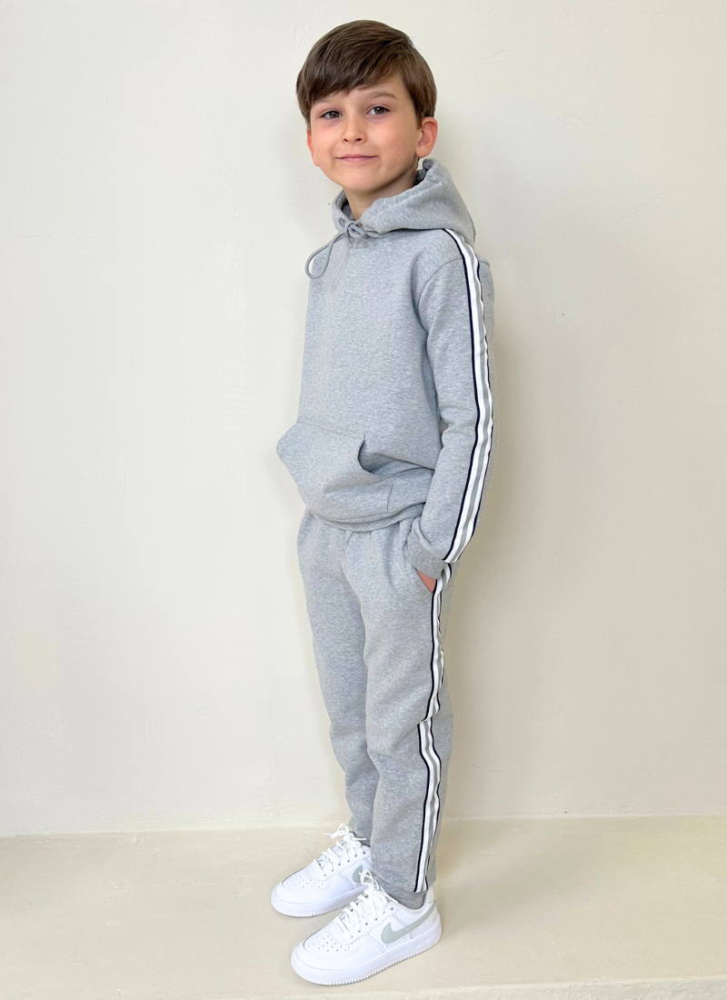 Grey Melange Tape Hooded Tracksuit