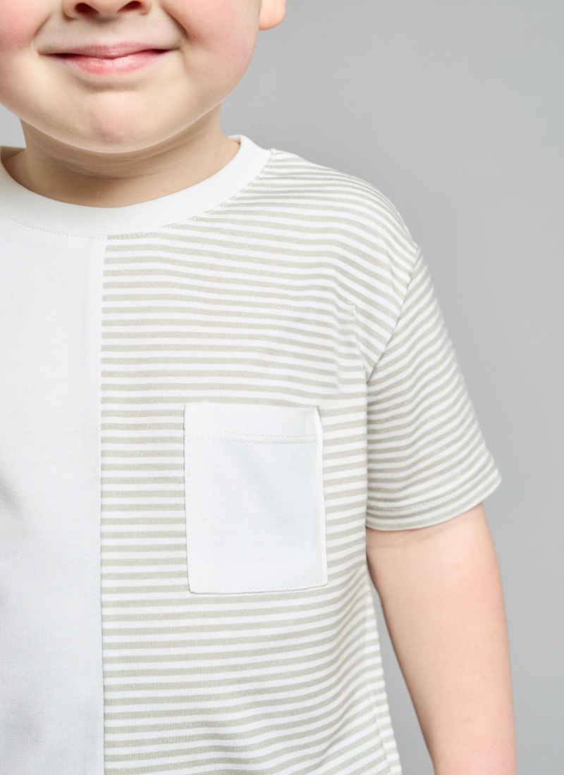 Grey Striped T-Shirt & Short Set