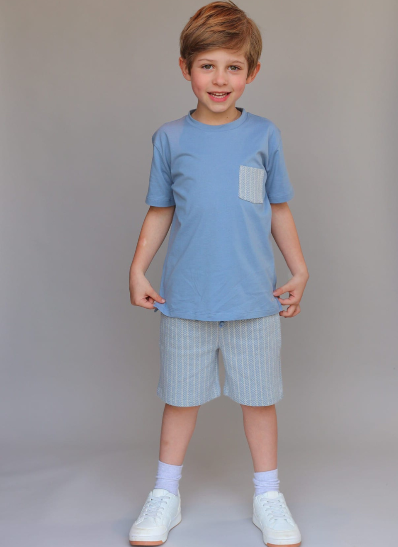 Blue and Grey Chevron T-Shirt and Short Set