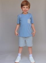 Load image into Gallery viewer, Blue and Grey Chevron T-Shirt and Short Set
