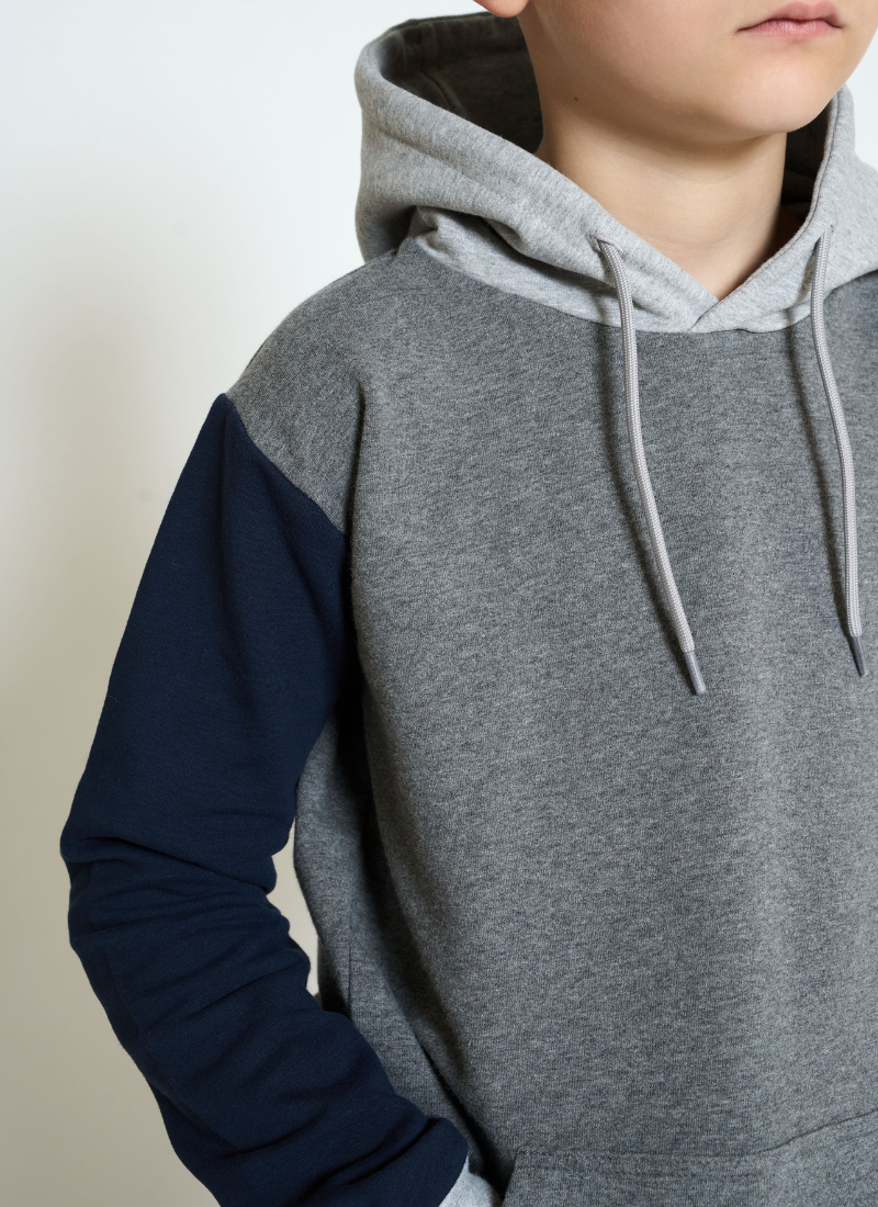 Kids Colour Block Hooded Tracksuit - Dark Grey Melange