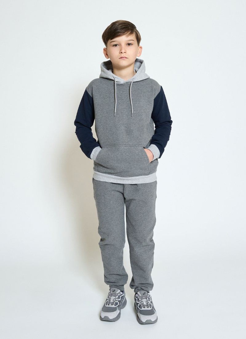 Kids Colour Block Hooded Tracksuit - Dark Grey Melange