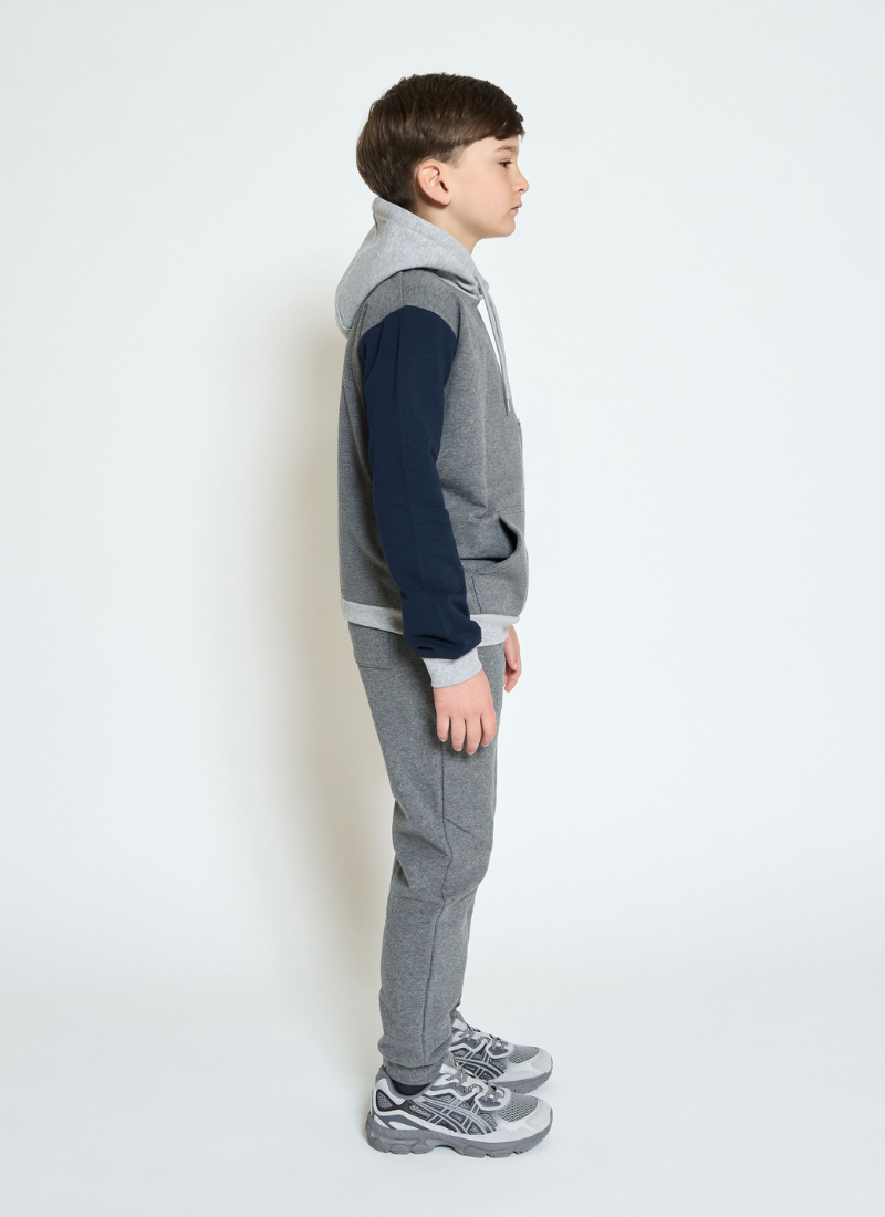 Kids Colour Block Hooded Tracksuit - Dark Grey Melange