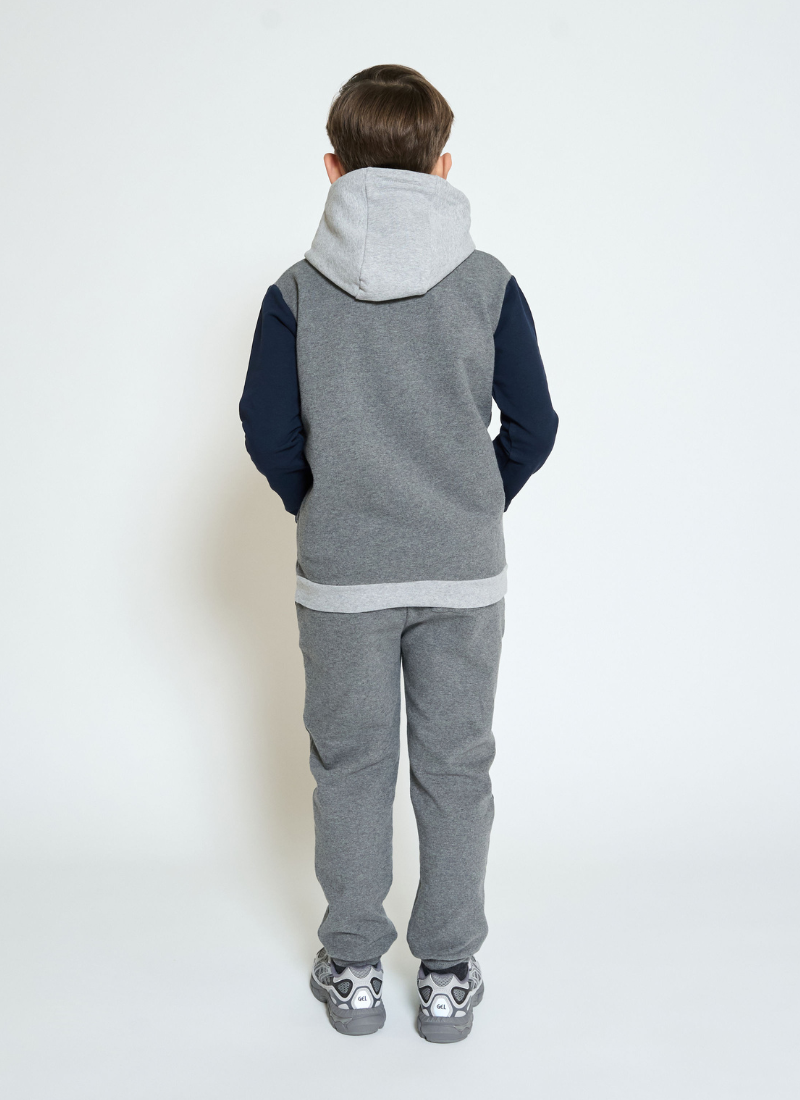 Kids Colour Block Hooded Tracksuit - Dark Grey Melange