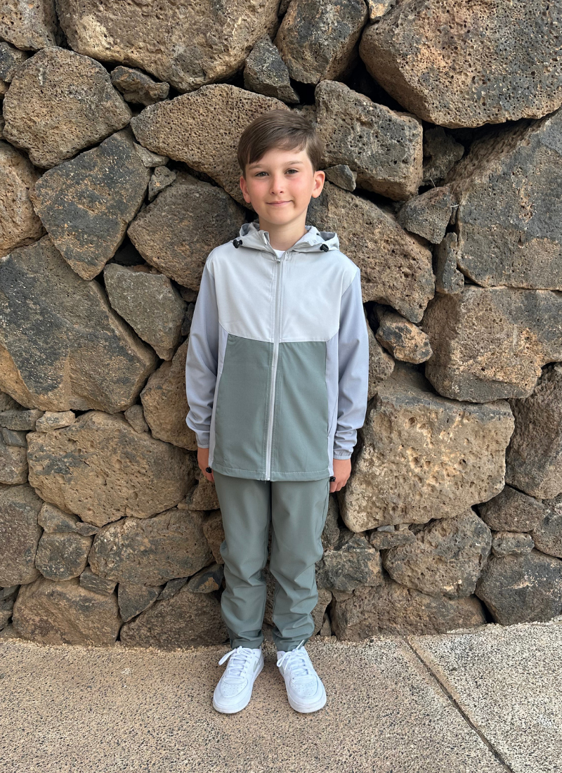 Kids Windbreaker Tracksuit - Grey/Green