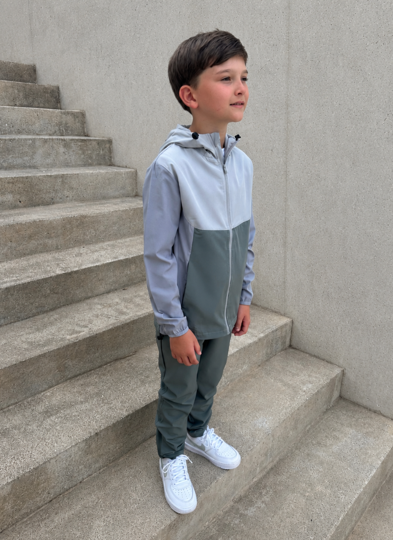 Kids Windbreaker Tracksuit - Grey/Green