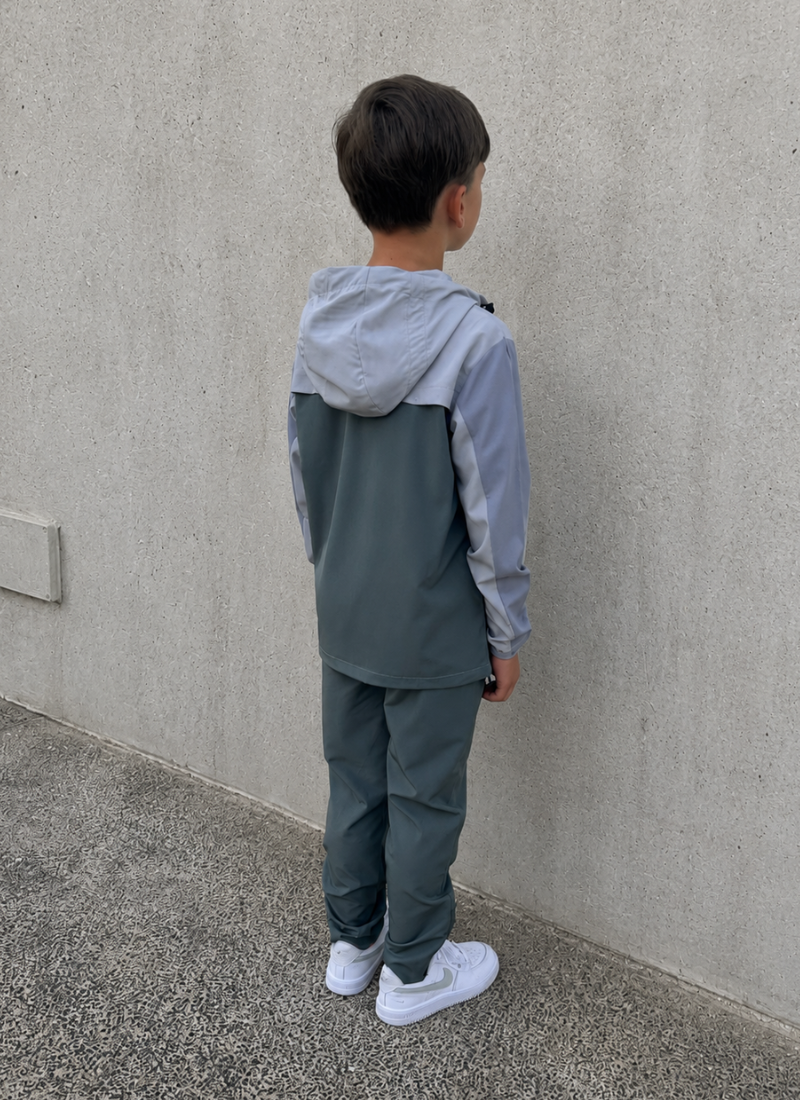 Kids Windbreaker Tracksuit - Grey/Green