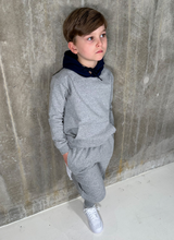 Load image into Gallery viewer, Grey Melange with Navy Hood Tracksuit
