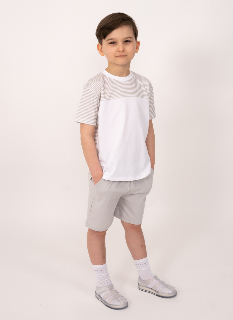 Grey Striped T-Shirt and Short Set