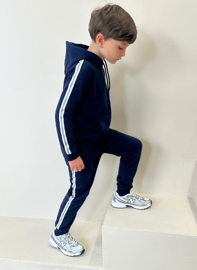 Kids Tape Hooded Tracksuit - Navy