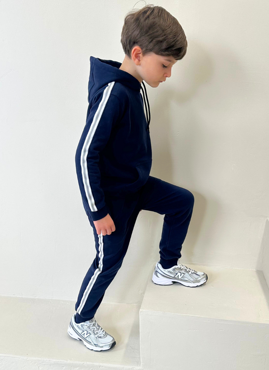 Kids Tape Hooded Tracksuit - Navy