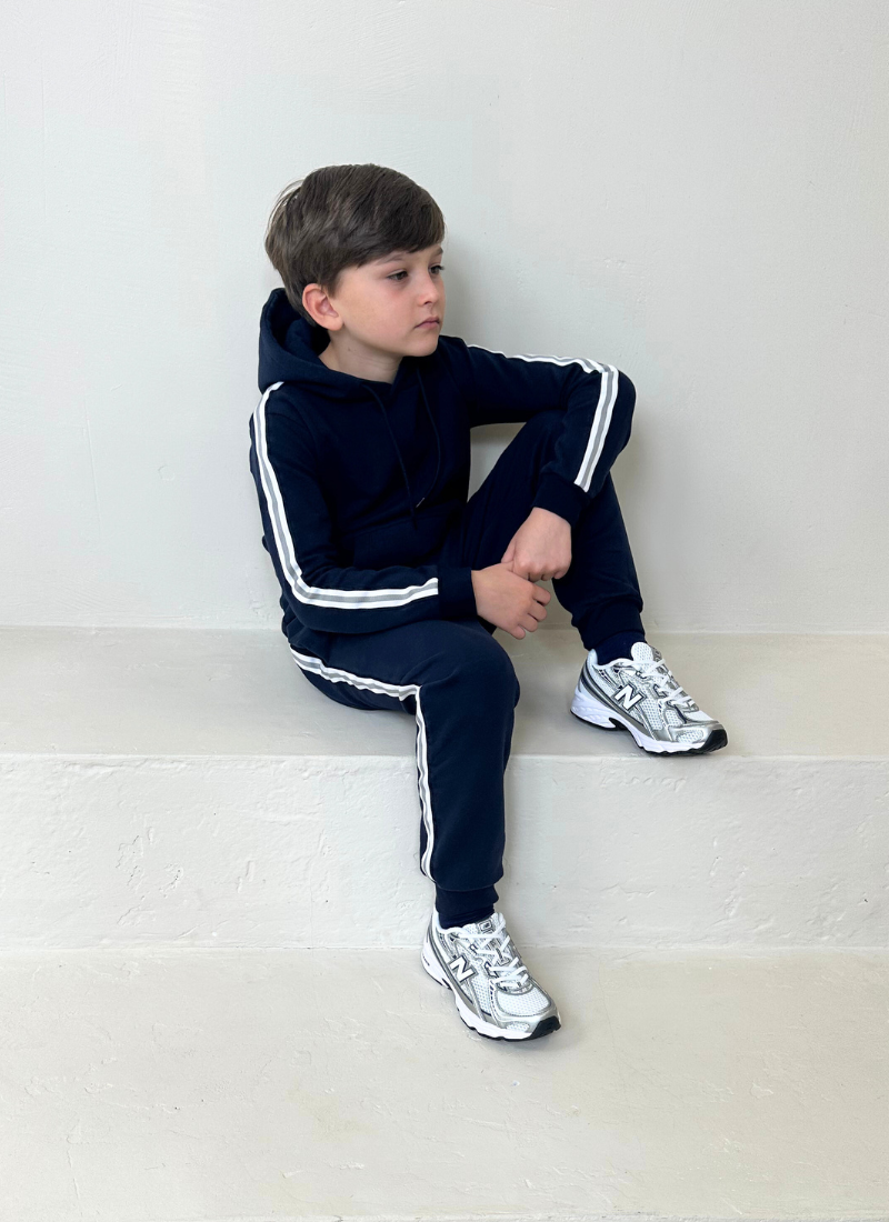 Kids Tape Hooded Tracksuit - Navy