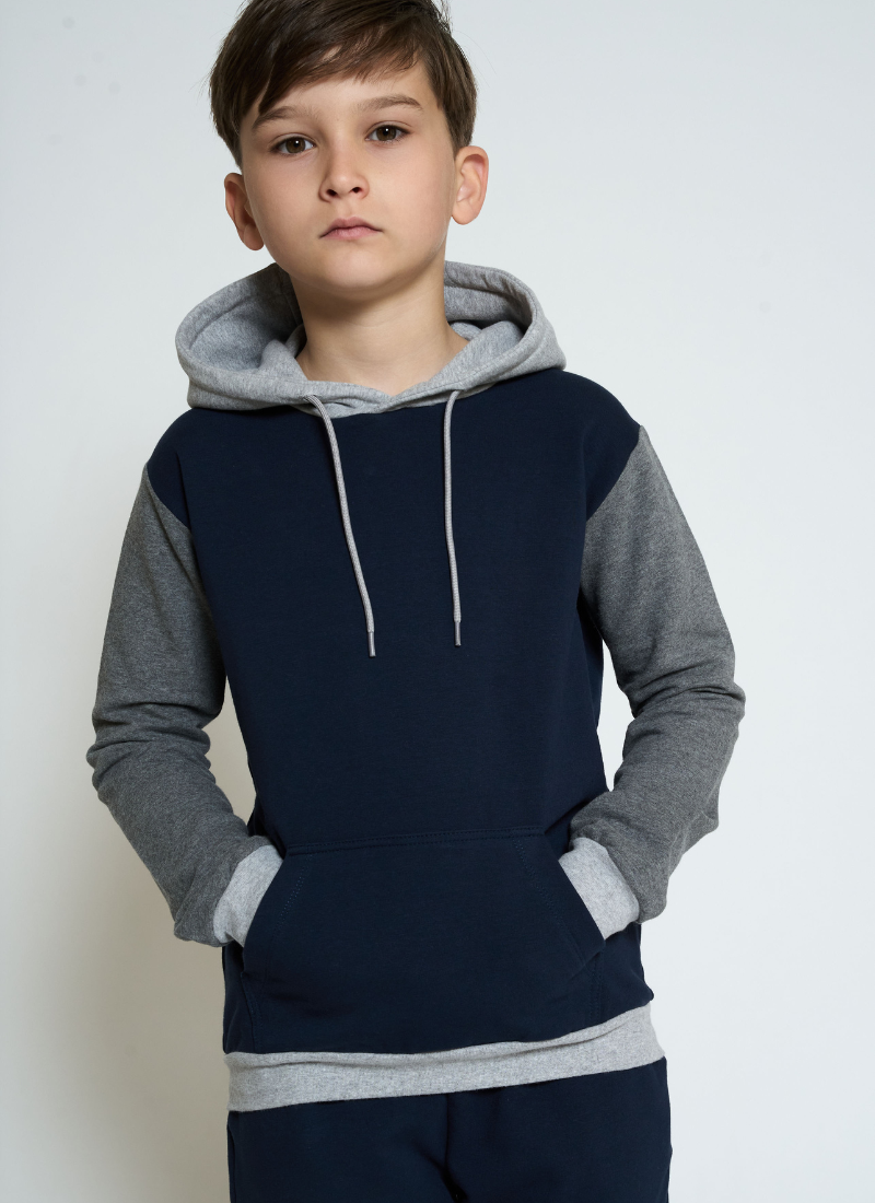 Kids Colour Block Hooded Tracksuit - Navy