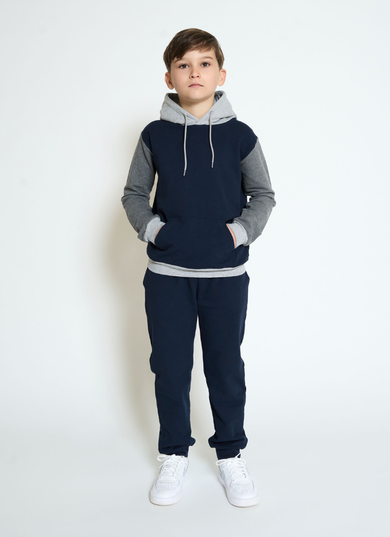Kids Colour Block Hooded Tracksuit - Navy