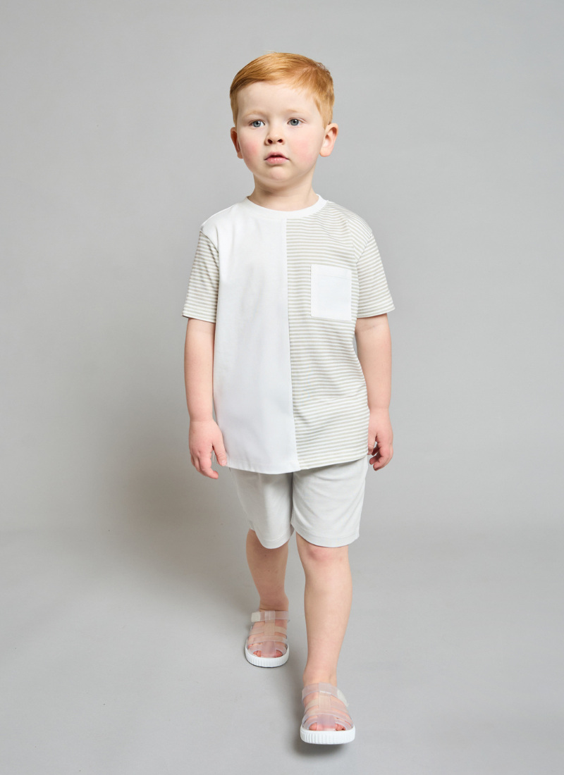 Grey Striped T-Shirt & Short Set