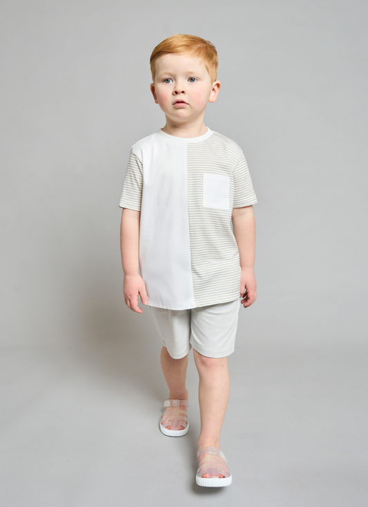 Grey Striped T-Shirt & Short Set