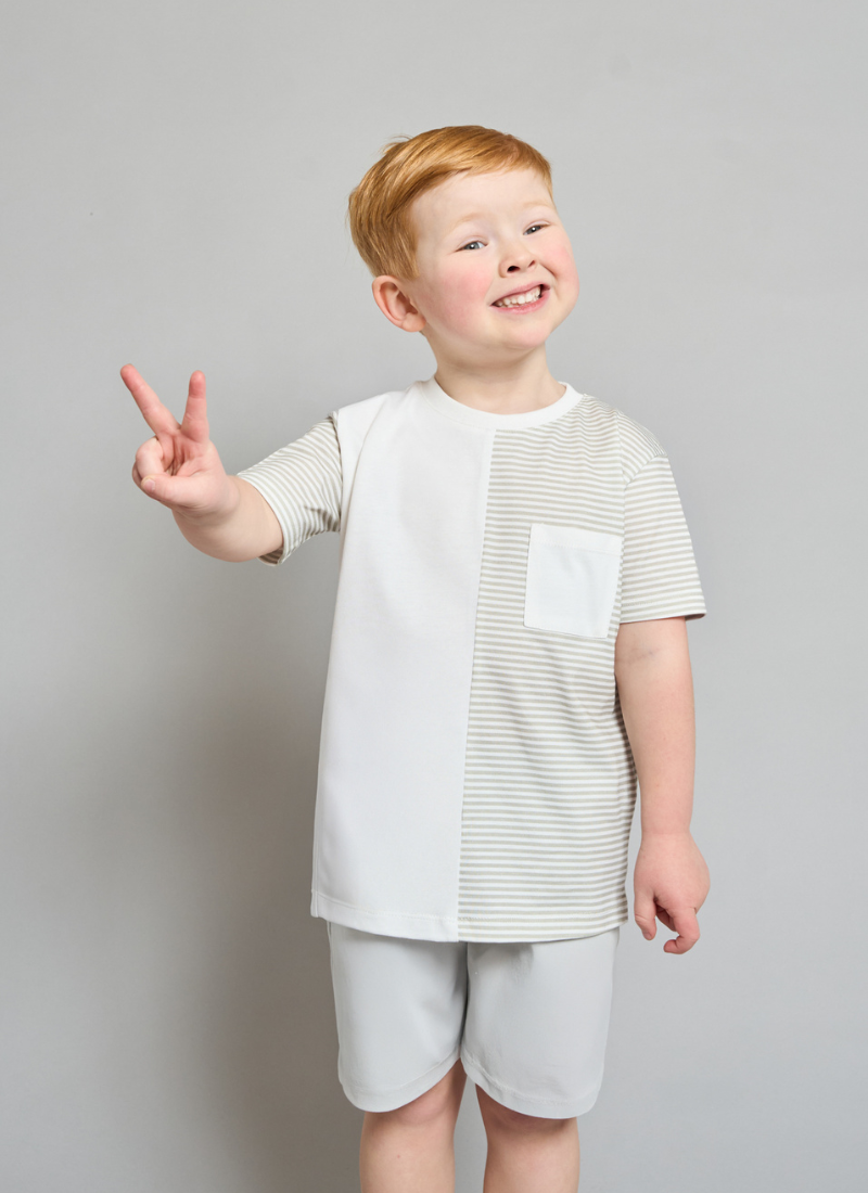 Grey Striped T-Shirt & Short Set