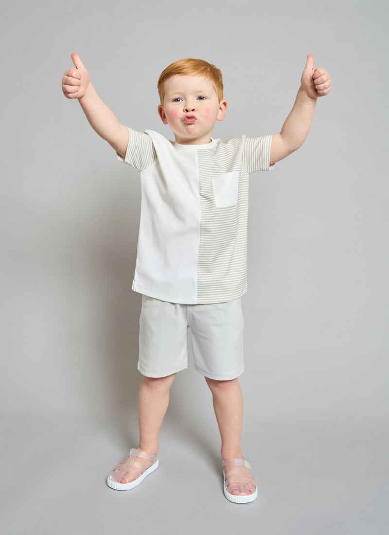 Grey Striped T-Shirt & Short Set