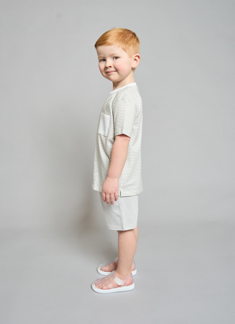 Grey Striped T-Shirt & Short Set