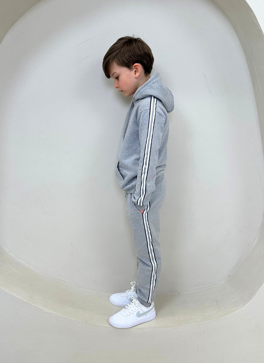 Grey Melange Tape Hooded Tracksuit