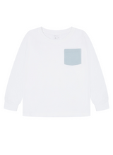 Load image into Gallery viewer, White and Cerulean Blue Pocket Long Sleeve T- Shirt
