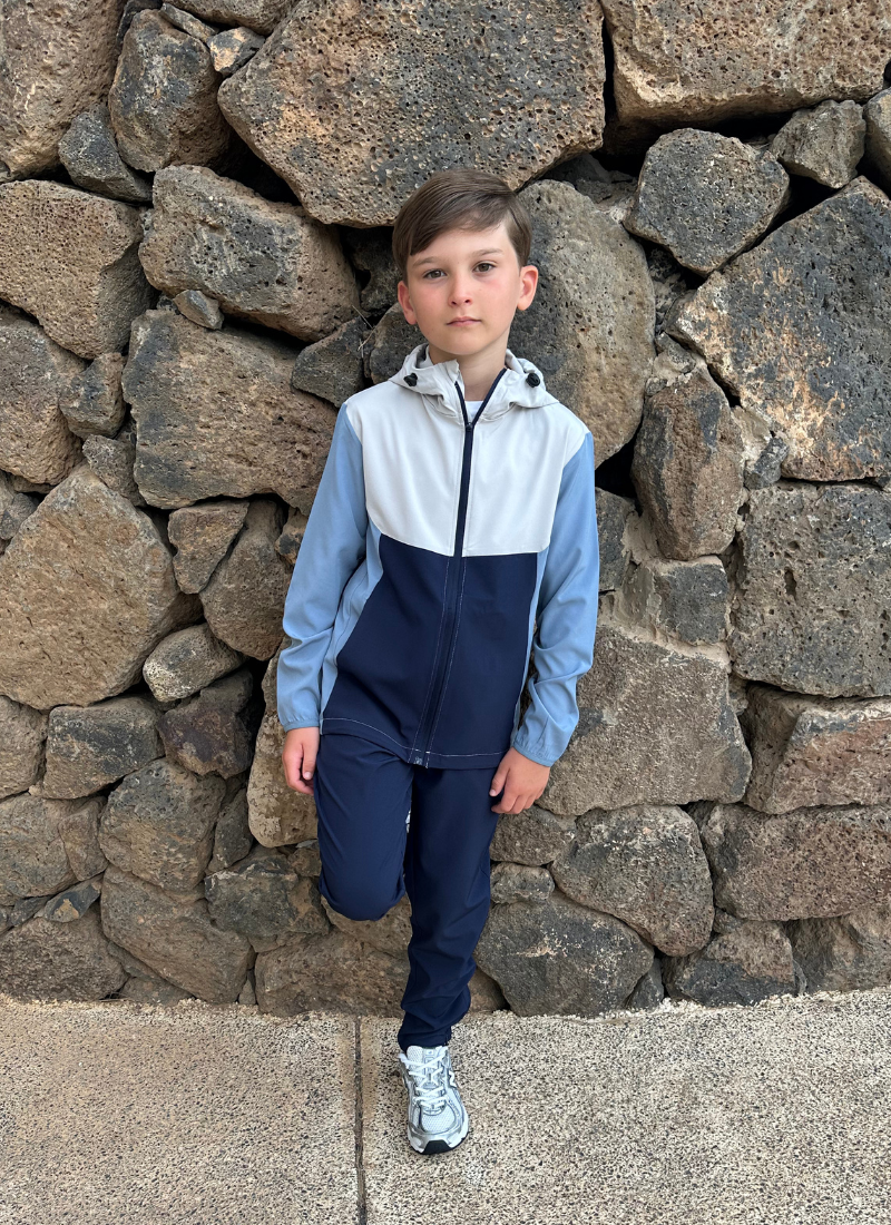 Kids Windbreaker Tracksuit - Mid Blue/Navy